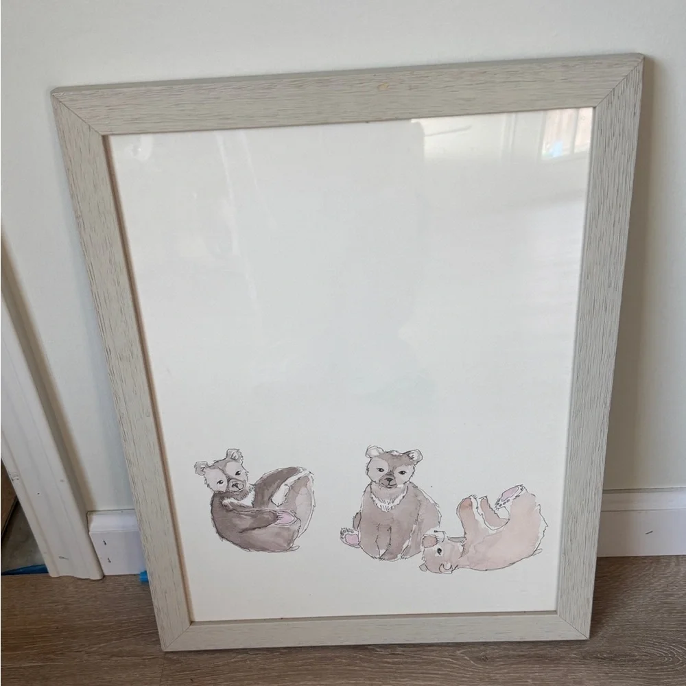 Restoration Hardware Baby nursery art framed birch decor neutral watercolor bear